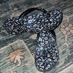 Tory Burch Black and Blue Floral Sandals